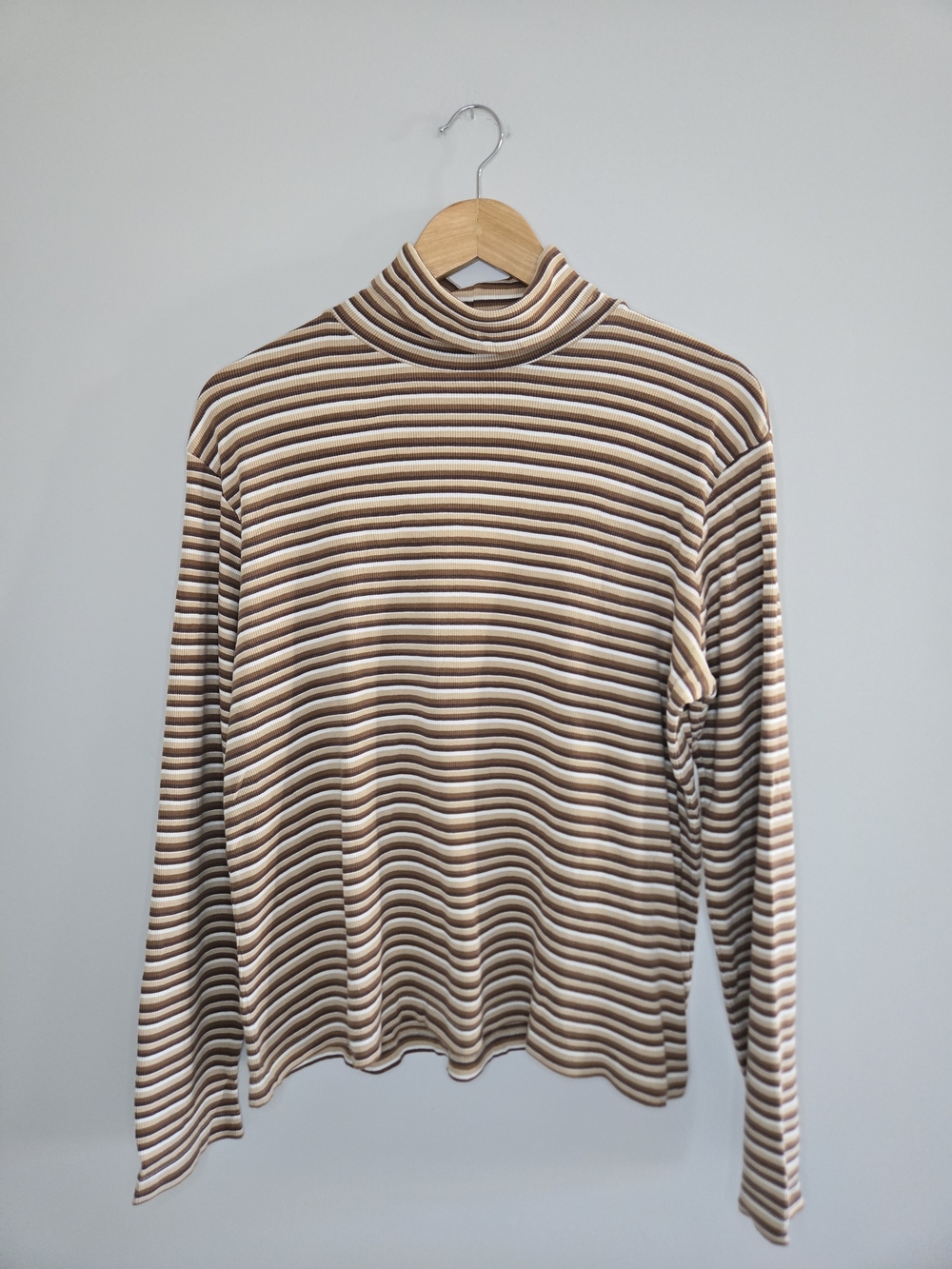 White Stag brown, beige + cream striped longsleeve turtleneck sweater